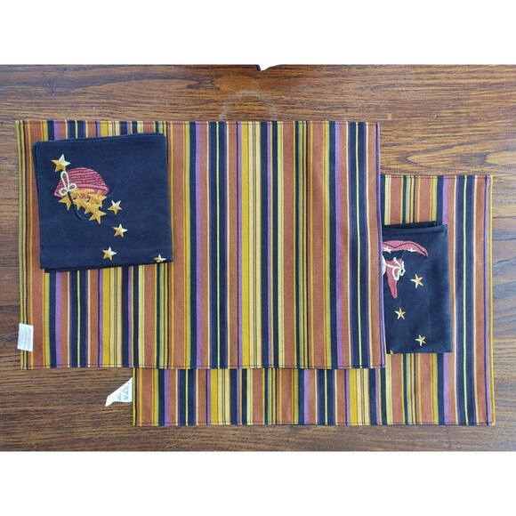 HALLOWEEN 2ea. LONGABERGER  Black Halloween FABRIC Placemats & Napkins NWOT - Picture 13 of 16